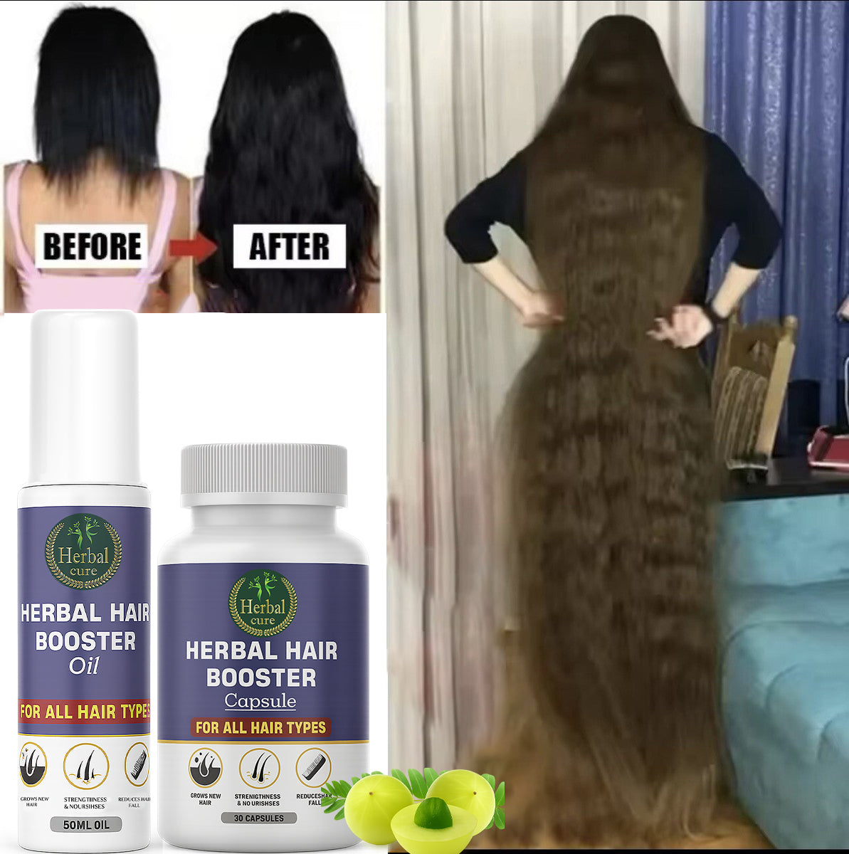Before and after comparison of hair growth 