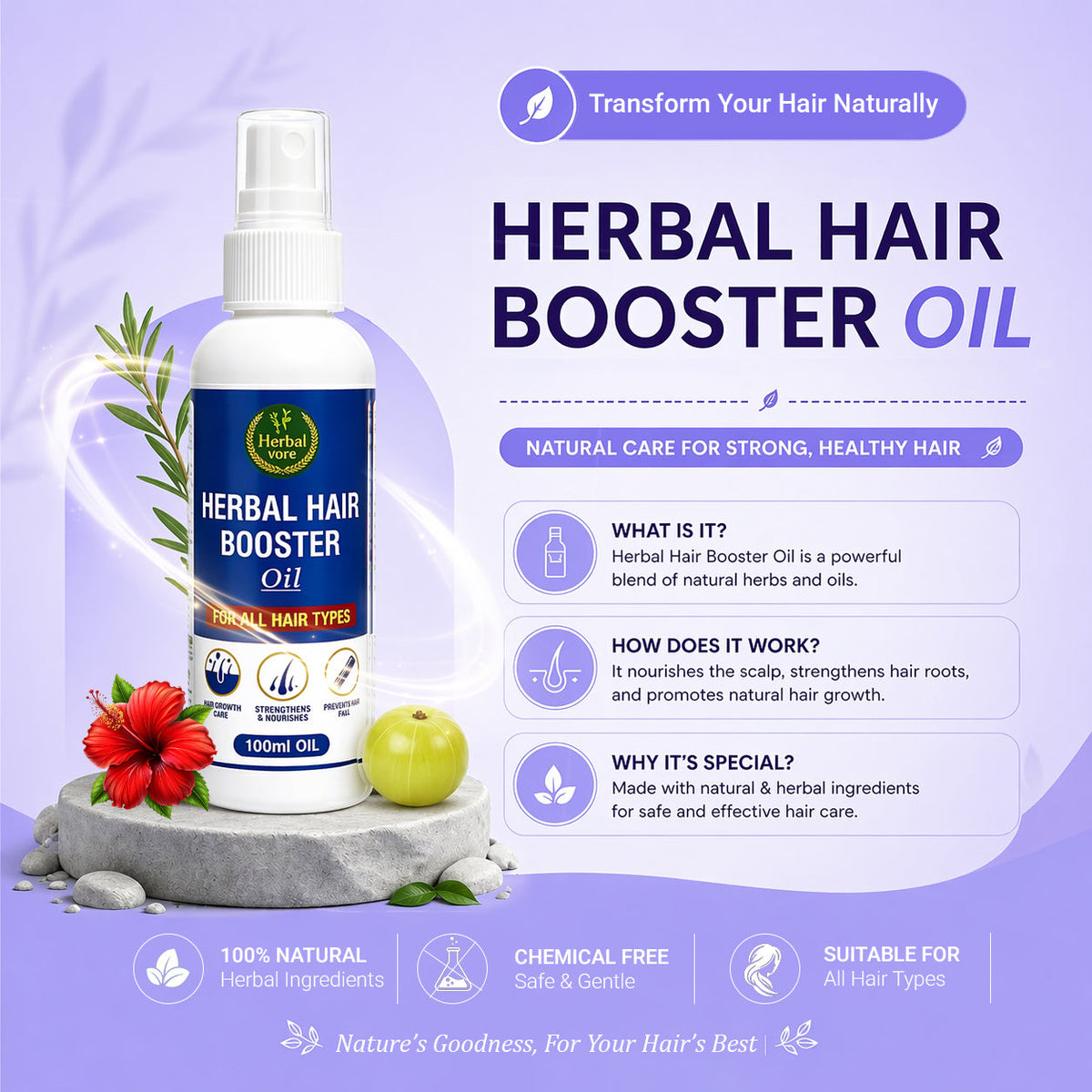 Herbal Hair Booster Oil- Suitable For Men and Women 100 ML