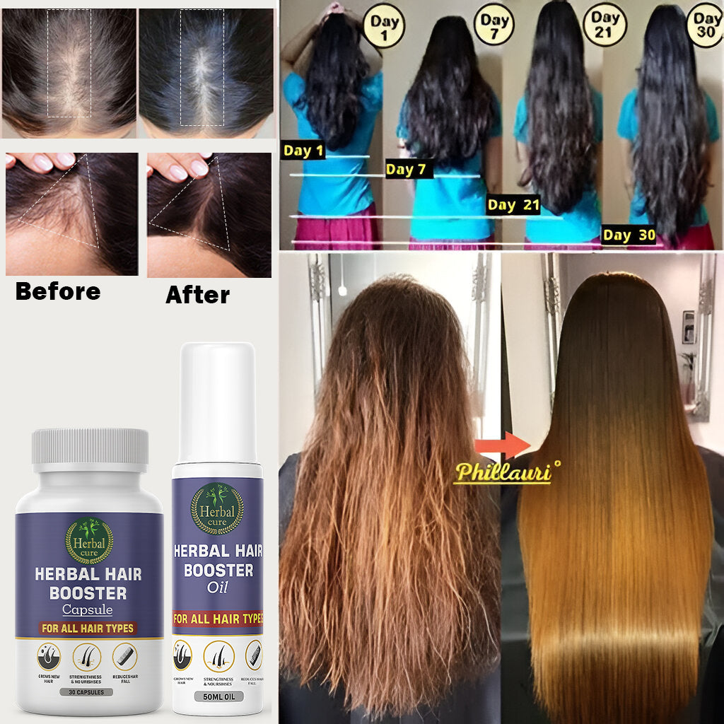 Before and after hair growth results with Herbal Hair Booster products 