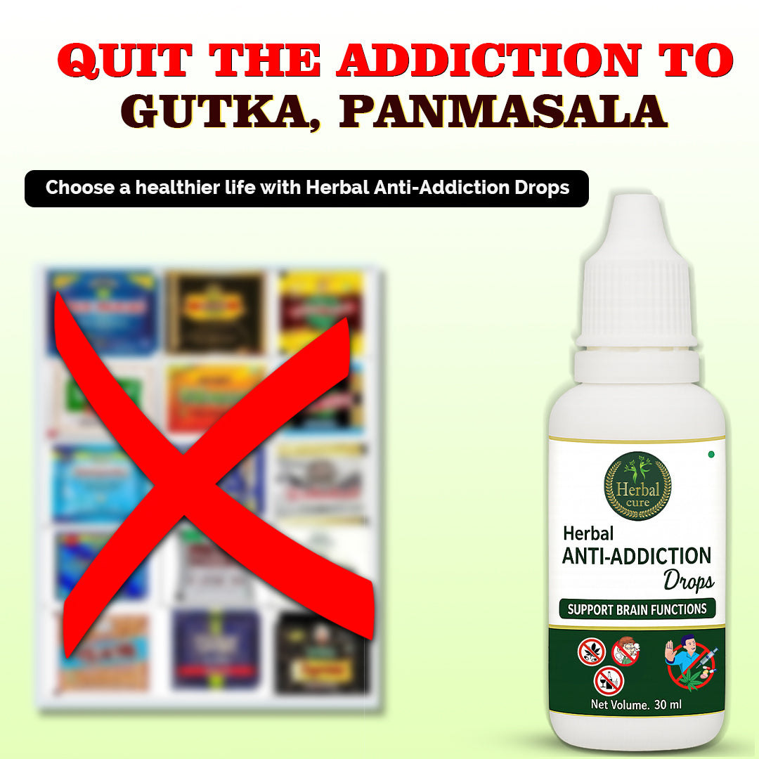 Herbal anti-addiction drops bottle with packaging and red cross.