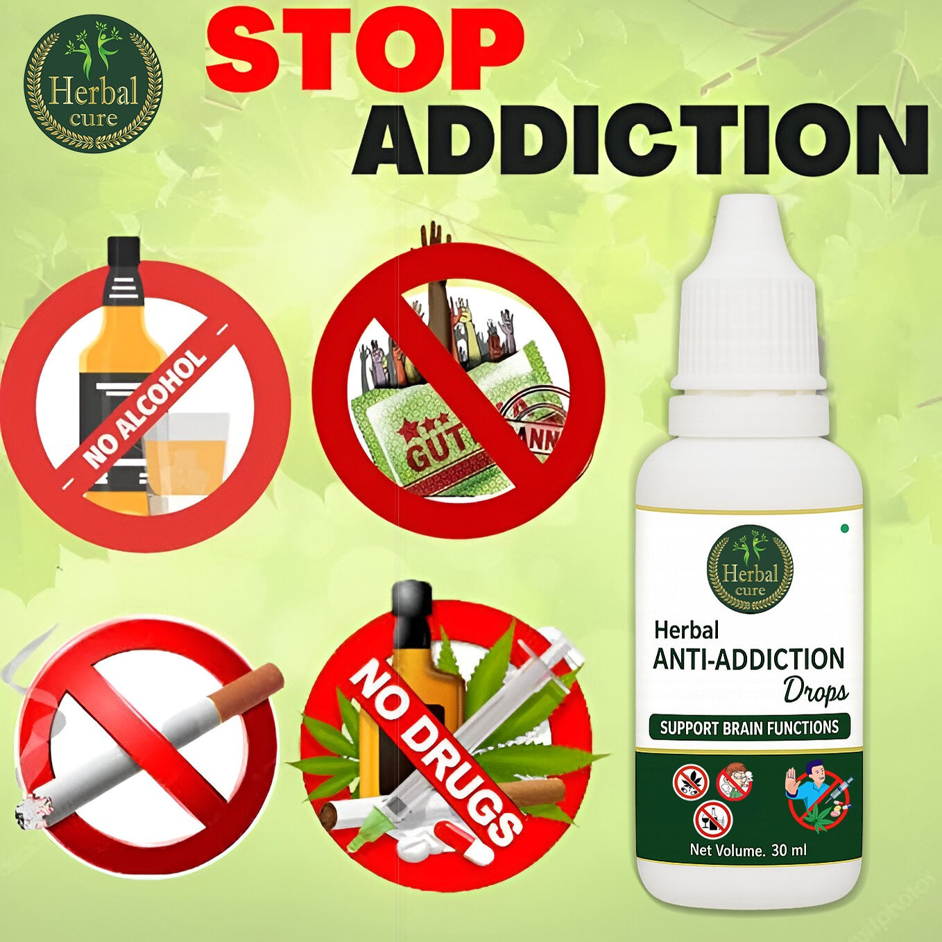 Herbal anti-addiction drops with no alcohol, drug, and smoking 