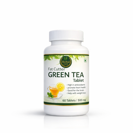Bottle of Fat Cutter Green Tea Tablets on a white background